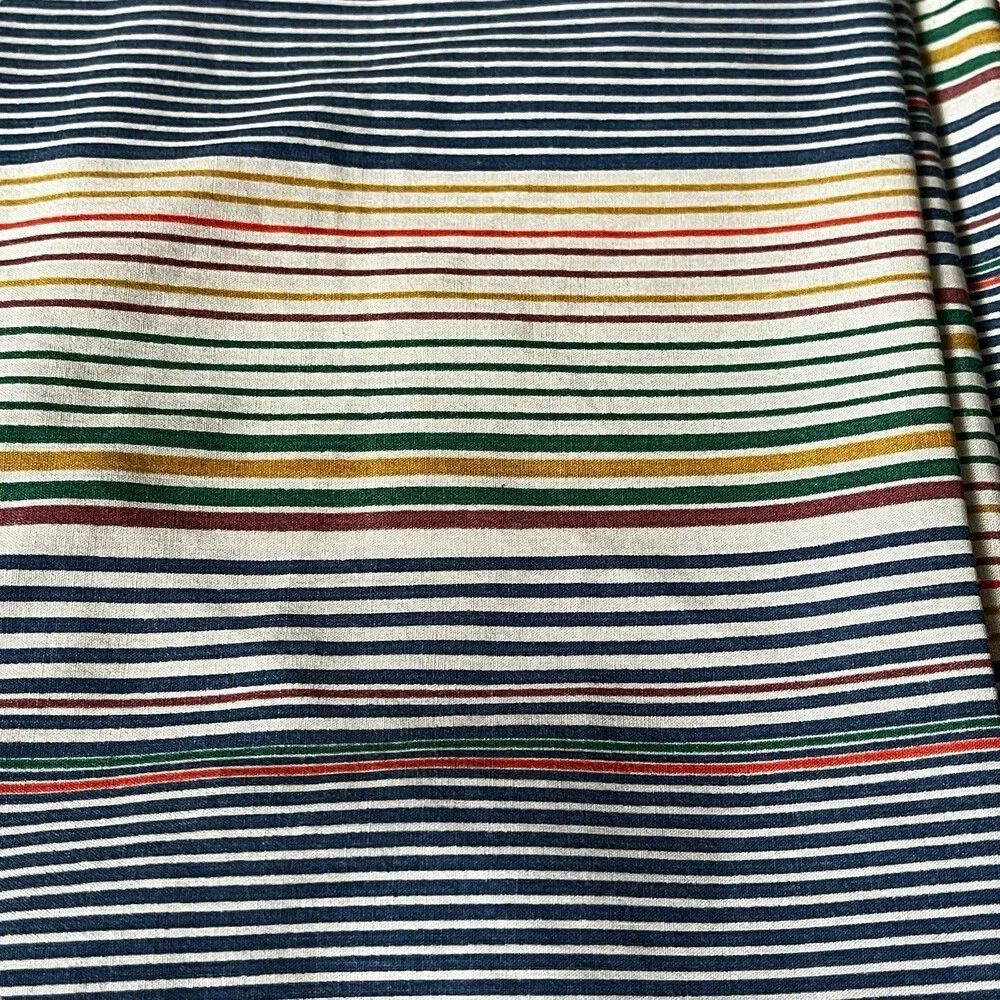 VTG Sears Perma Prest Percale King Flat Sheet Multicolor Stripe 70s Cotton